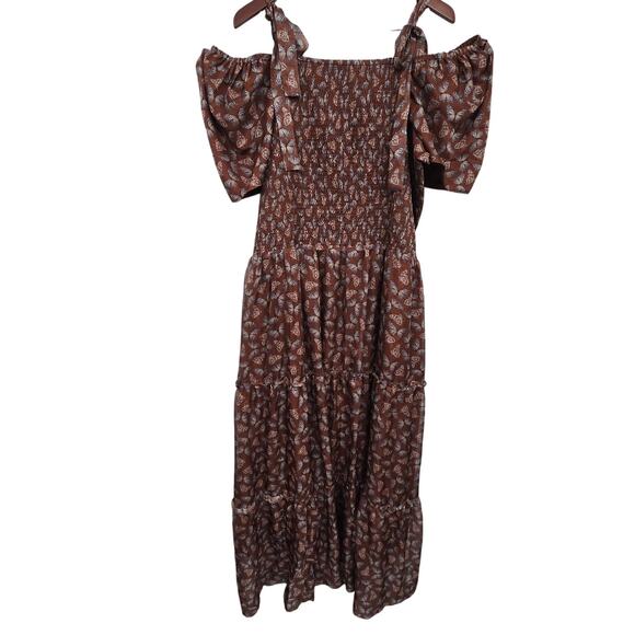 Ivy City Co Plus Sz 4X Butterfly Smocked Sundress Puff Sleeve Brown Cottagecore - Picture 3 of 11